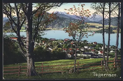 AK Tegernsee, Ortschaft und See mit Alpenlandschaft