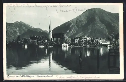 AK Egern, Ortsansicht vom Tegernsee geg. Wallberg