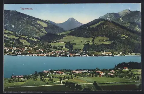 AK Tegernsee, Panorama mit Ort und Bergen