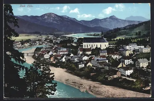 AK Bad Tölz, Ortsansicht mit Flusspartie