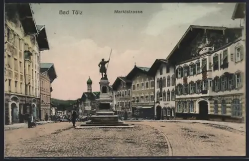 AK Bad Tölz, Marktstrasse mit Denkmal