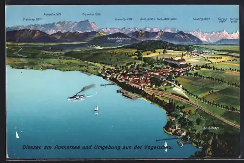AK Diessen am Ammersee, Ortsansicht und Umgebung aus der Vogelschau