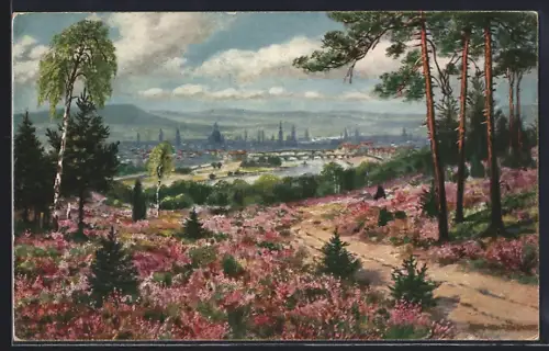 Künstler-AK Dresden-Loschwitz, Ortsansicht mit Dresdener Heide