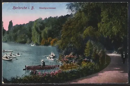 AK Karlsruhe i. B., Partie am Stadtgartensee