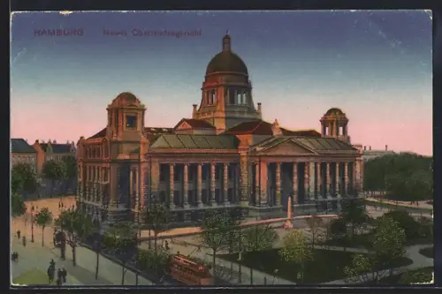 AK Hamburg-Neustadt, Das neue Oberlandesgericht mit Strassenbahn