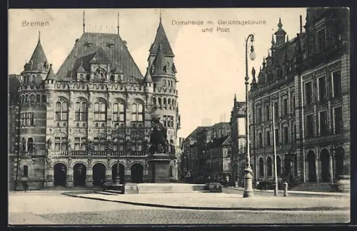 AK Bremen, Domsheide mit Gerichtsgebäude und Post