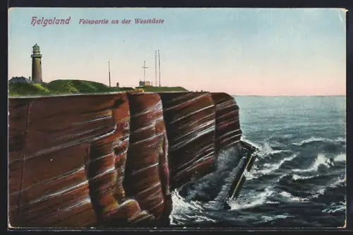 AK Helgoland, Felspartie an der Westküste, Leuchtturm