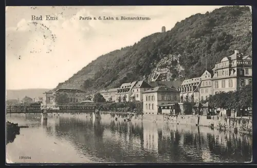 AK Bad Ems, Partie a. d. Lahn und Bismarckturm