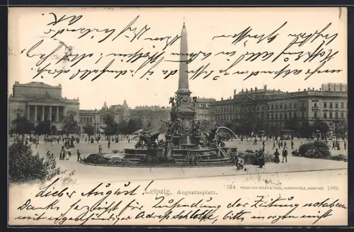 AK Leipzig, Partie am Augustusplatz mit Brunnen