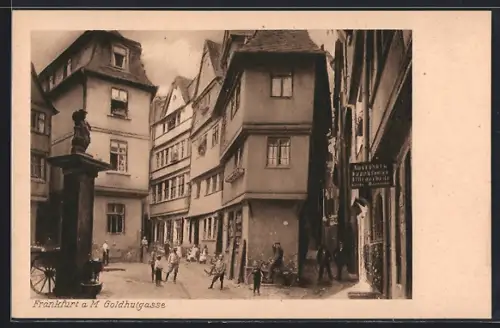 AK Alt-Frankfurt, Goldhutgasse mit Ausschank Frankfurter Bürgerbräu