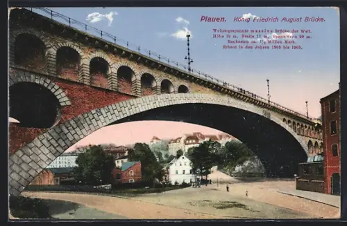 AK Plauen / Vogtland, König Friedrich August Brücke von der Strasse aus