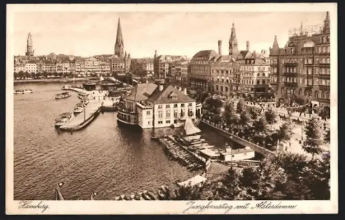 AK Hamburg, Jungfernstieg aus der Vogelschau