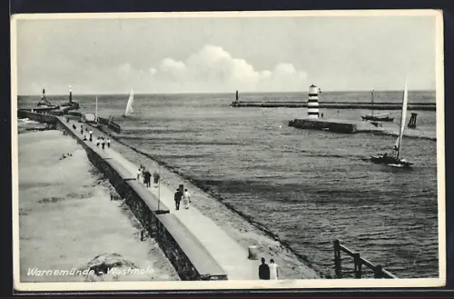 AK Warnemünde, Blick zur Westmole