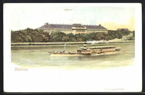 AK Koblenz, Rheindampfer und Schloss