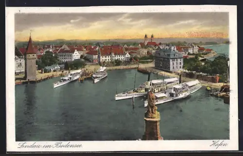 AK Lindau i. Bodensee, Dampfer im Hafen