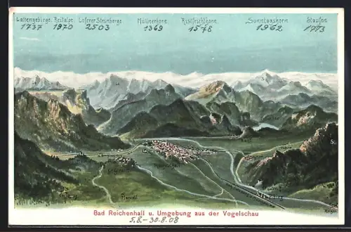 Künstler-AK Eugen Felle: Bad Reichenhall, Ortsansicht mit Umgebung aus der Vogelschau