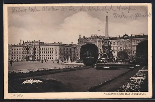 AK Leipzig, Augustusplatz mit Hauptpost