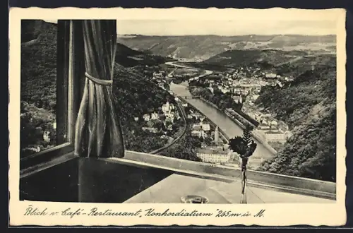 AK Bad Ems, Blick vom Café-Restaurant Konkordiaturm, Inh. Fr. E. Brown, auf die Stadt