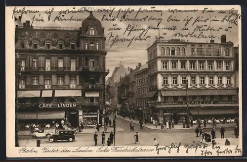 AK Berlin, Cafe Linden und Restaurant Kranzler, Unter den Linden Ecke Friedrichstrasse