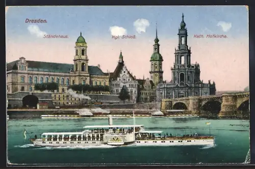 AK Dresden, Altstadt mit Ständehaus, Kgl. Schloss und kath. Hofkirche