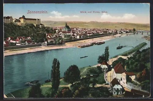 AK Pirna /Elbe, Ortsansicht mit Sonnenstein