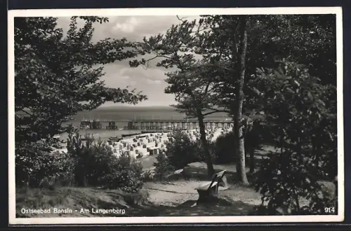 AK Bansin, Strand und Seebrücke am Langenberg