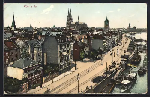 AK Köln a. Rh., Uferlauf des Rheins mit Dom