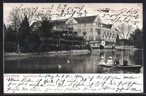 AK Konstanz, Insel-Hotel vom Wasser aus