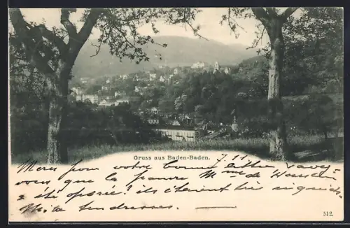 AK Baden-Baden, Blick auf den Ort