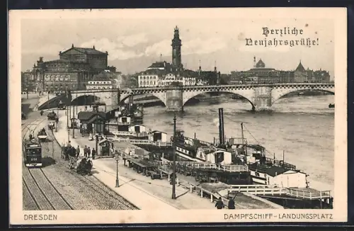 AK Dresden, Dampfschiff-Landungsplatz