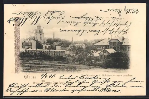 AK Neumünster, Ev. Kirche von der Schützenstrasse gesehen