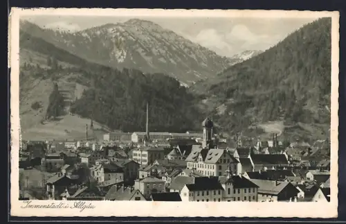 AK Immenstadt, Ortsansicht gegen die Berge