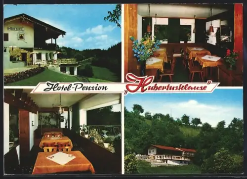 AK Winterburg /Soonwald, Hotel Hubertusklause, Gesamtansicht und Innenansicht des Speiseraums, Inh. Klaus Kunze
