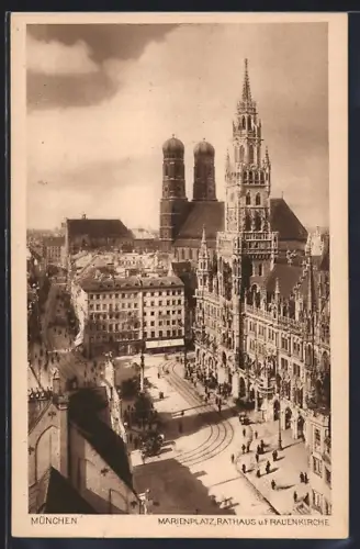 AK München, Marienplatz, Rathaus, Frauenkirche