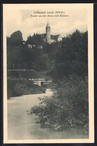 AK Lorch /Württ., Partie an der Rems mit Kloster