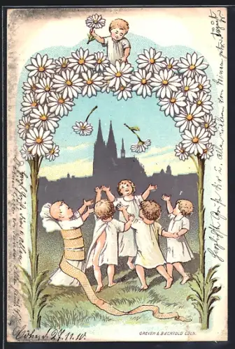 Künstler-AK Cöln, Blumentag, Kinder auf einer Wiese