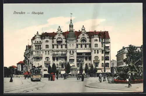 AK Dresden-Neustadt, Strassenbahn am Albertplatz