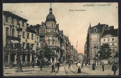 AK Dresden, Pirnaischer Platz, König-Johann-Strasse, Strassenbahnen