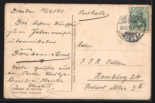 AK Dresden, Neues Rathaus in der Ringstrasse