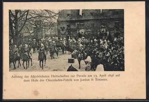 AK Dresden-Neustadt, Parade auf dem Hof der Chocoladen-Fabrik Jordan & Timaeus 1898, Kurfürstenstrasse 10