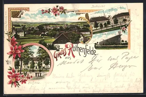Lithographie Rothenfelde / Teutoburger Wald, Sool-Bad, Ortsansicht aus der Vogelschau, Kurhaus