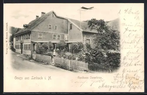AK Lerbach i. H., Gasthaus Sauerbrey mit Garten