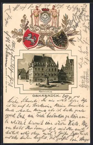 Passepartout-Lithographie Osnabrück, Rathaus mit Wappen