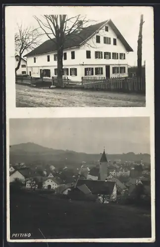 Foto-AK Peiting, Gebäude im Ort, Ortsansicht aus der Vogelschau