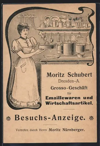 AK Dresden-A., Emaillewaren u. Wirtschaftsartikel Moritz Schubert, Theaterstrasse 5