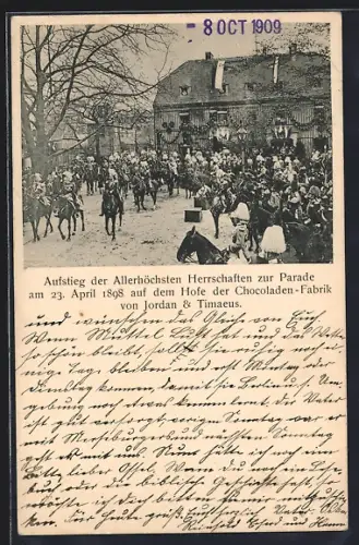 AK Dresden-Neustadt, Parade auf dem Hof der Chocoladen-Fabrik Jordan & Timaeus 1898, Kurfürstenstrasse 10