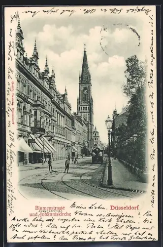 AK Düsseldorf, Blumenstrasse und Johanniskirche
