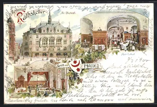 AK Halle / Saale, Restaurant Rathskeller, Bier-Lokal, Weinzimmer