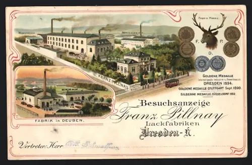 Lithographie Dresden-Neustadt, Lackfabriken Franz Pillnay, Strassenbahn, Grossenhainer Strasse 33