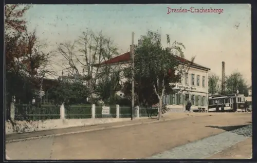 AK Dresden-Trachenberge, Gasthaus zum Hecht, Strassenbahn